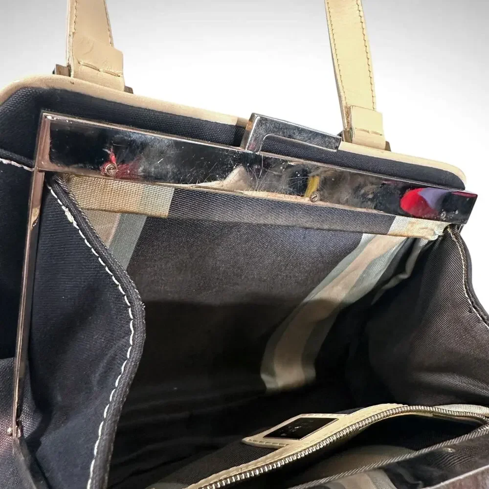 Vintage Fendi‎ Mini Boston Top Handle Bag Navy Blue Satchel Luxury Travel Preppy